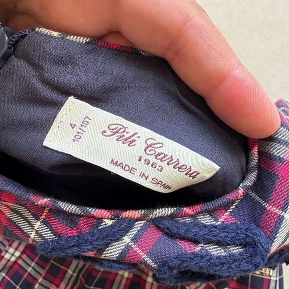 Pili Carrera Toddler Girl Blue Red Long Sleeve Cotton PLaid Dress Size 4Y - Picture 7 of 9